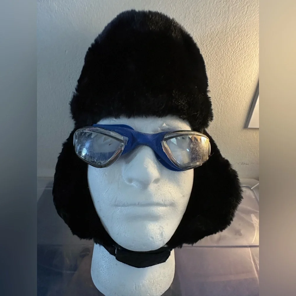 Black Faux Fur Ear Flap Winter Hat unisex